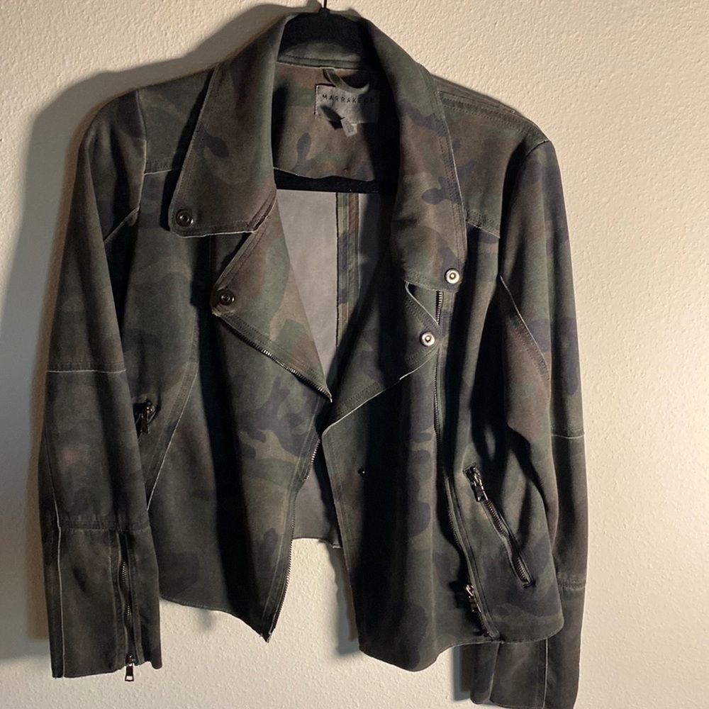 Anthropologie Marrakech Sueded Camo Moto Jacket S